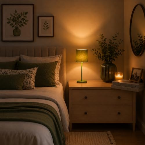 Image of THE GRANDEUR Table Lamp with Fabric Shade, 41 cm, Green, Metal Base | Decorative