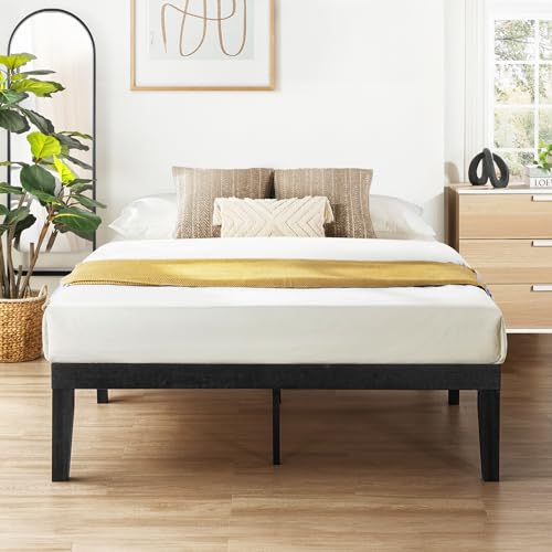Mellow Naturalista Classic 16 Inch Solid Wood Platform Bed with Wooden Slats, Black, Full