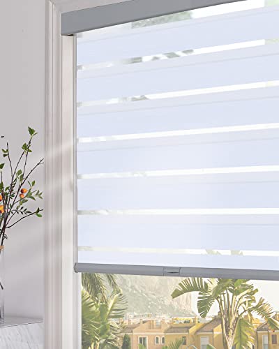 Image of Persilux Blackout Cordless Zebra Blinds for Windows (32 inch W x 72 inch H, Light Grey) with Upgraded Cassette Free-Stop Light Filtering Dual Layers Sheer Window Shades for Home, Outside and Inside Mount