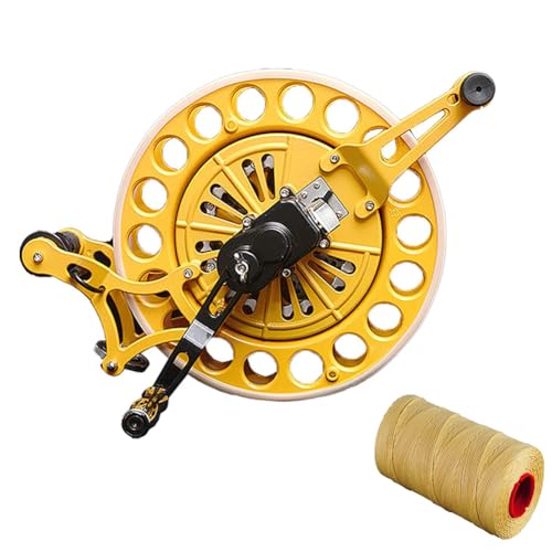 KK-GAL Professional Kite String Reel for Big Kites, Hand Hold Steady Metal Roller with Gloves, Heavy Duty Kite Reel Winder, Kite String Line Reel Winder with Lockable Grip,Yellow kit b