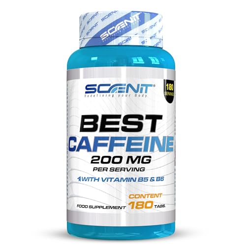 Best Caffeine - Cafeína Anhidra 200 mg con Vitamina B5 y Vitamina B6-180 tabletas - Cafeína Pura con Dosis Elevada, de Efecto Rápido