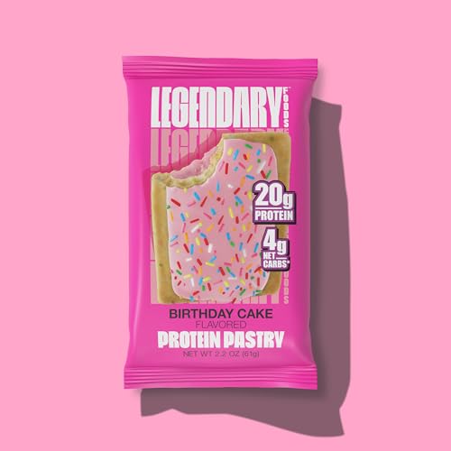 Legendary Foods 20 gr Protein Pastry, Low Carb Tasty Protein Bar Alternative, Keto Friendly, No Sugar Added, High Protein Breakfast Snacks, Gluten Free Keto Food - Birthday Cake (8-Pack)