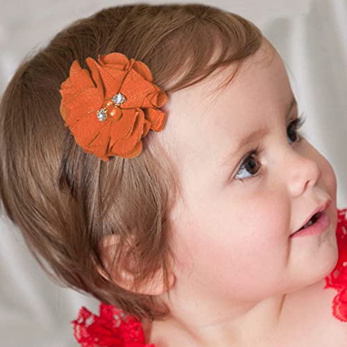 30 Pcs Rhinestone Pearl Orange Chiffon Flower Sewing Fabric Appliques For Clothing, Headbands Flower, Crafts, Party Decoration, Sewing Applique #TOP3