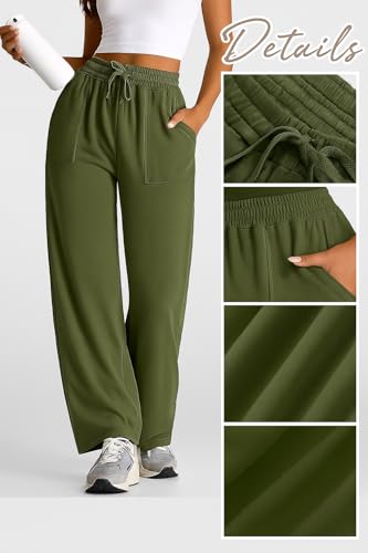 Image of Q - RIOUS Women's Wide Leg High Waisted Baggy Lounge Sweat Pants Drawstring Athletic Flared Joggers with Pockets