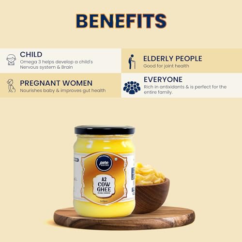 Image of Pure Whites A2 Cow Ghee 500 ml | Traditional Bilona Method | Homemade Organic Fresh Ghee Cow Milk | Danedar Texture & Rich Aroma | Lactose Free, Pure, Natural & Healthy | Rich in Omega 3 and 6
