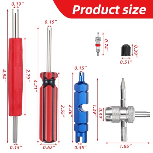Image of 44PCS Tire Valve Stem Tool, Spool Installation and Valve Core Removal Tools, 4 Way Valves Puller Tool, Stem Cover Caps for All Types of Tires