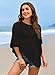 Pink Queen 2026 Spring Summer Beach Cover Ups for Women Trendy Fashion Round Neck Hollow Out Mesh Top Blouses Knitted Crochet Asymmetrical Swimwear Surfing Outfits Black S