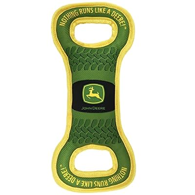 Pets First John Deere Dog Squeak TUG Toy Tough-Nylon Bone Toy for Dogs & Cats. Durable Sturdy PET Toy with John Logo. Best Dog Field Toy for Dog Owners, Farmers, Builders, Etc.., Green (JOD-3030)