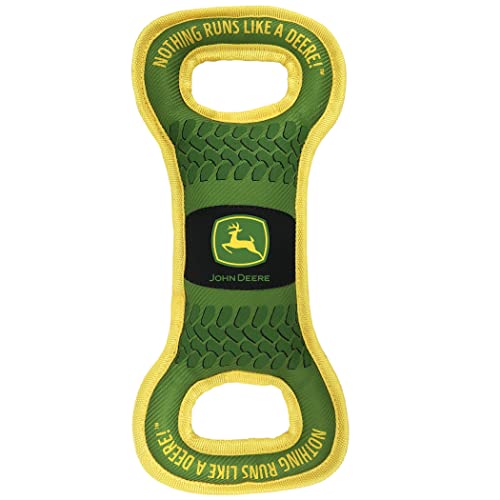 Pets First John Deere Dog Squeak TUG Toy Tough-Nylon Bone Toy for Dogs & Cats. Durable Sturdy PET Toy with John Logo. Best Dog Field Toy for Dog Owners, Farmers, Builders, Etc.., Green (JOD-3030)