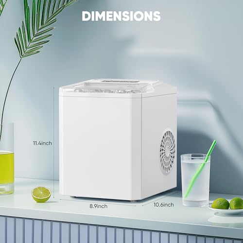 DUMOS Portable Ice Maker for Countertop, 26.5lbs/Day, Fast Ice Making in 6 Mins, 9 Bullet Ice Cubes, 2 Ice Sizes, Self-Cleaning Quiet Compact Ice Machine for Home, Kitchen, White