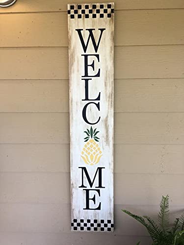 TOCMANE Metal Sign Pineapple Welcome Card Street Sign Outdoor Antique Large Home Decoration Vertical Home Sign Wall Decoration 16x6inch