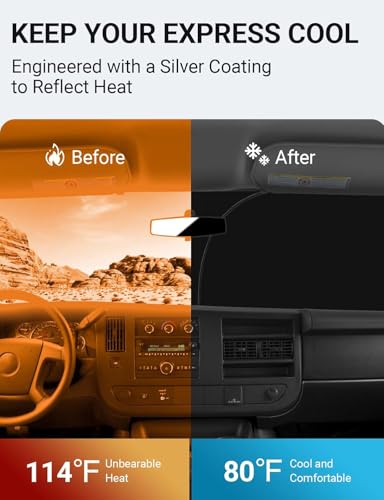 Image of Proadsy Windshield Sun Shade Custom Fit 1996-2025 2026 Chevrolet Express Cargo Van, 1500, 3500, 4500 4-Layer Foldable Front Sunshade Protector Sun Visor Blocker Keep Car Cooler Accessories