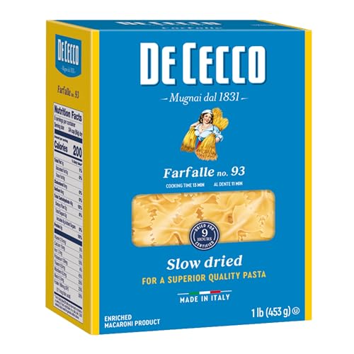 De Cecco Farfalle No. 93 Pasta, 16 Oz, Authentic, Slow Dried, Made with Durum Wheat, Versatile Pasta for Sauces & Recipes, Made in Italy