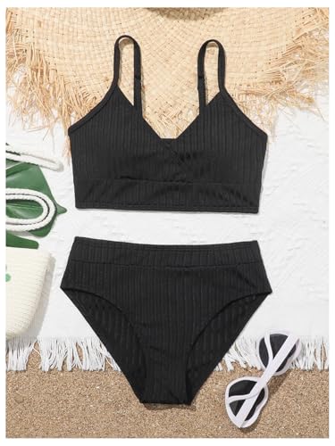 Milumia Girl's 2 Piece Swimsuit Spaghetti Strap Wireless High Waisted Bikini Set3