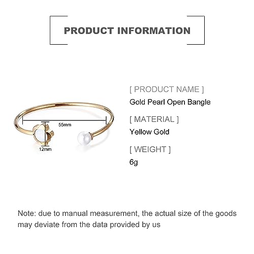 Unique 14K Gold Freshwater Pearl Open Cuff Bangle for Women, Exquisite Crystal Design, Fashion Open Bangle Bracelet, Ideal Christmas Jewelry Gift for Her2