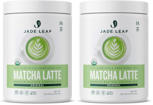 Image of Jade Leaf Matcha Organic Matcha Latte Mix - Bulk Value Size - Lightly Sweet Japanese Matcha Powder with Organic Cane Sugar for Cafe Style Blend, 35.3 Ounce / 1000g (Pack of 2)