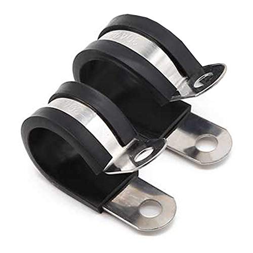 HOLYBEAR 20pcs 1/4 Inch Stainless Steel Cable Clamp, Silicone Rubber Cushioned Insulated Clamp, Pipe Clamp, Metal Clamp, Cable Holder, Pipe Hoop