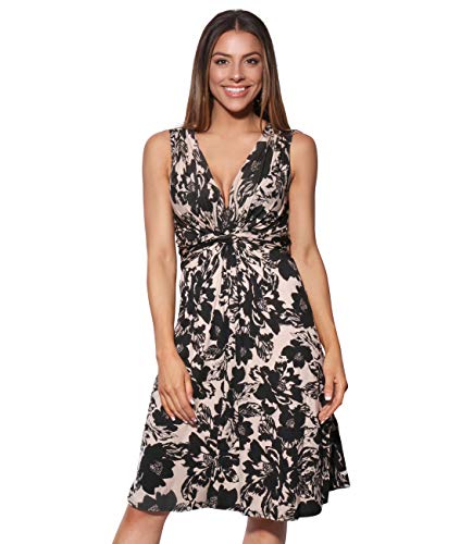 KRISP 6309-STN-14 Damen Kleid Geknotet Blumenmuster (Sandstein, Gr.42)