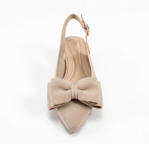 Image of youngshow Women's Slingback Kitten Heels for Work | Knit, Low Heels, Elastic Back Strap, Slip on, Pumps for Office, Wedding, Party