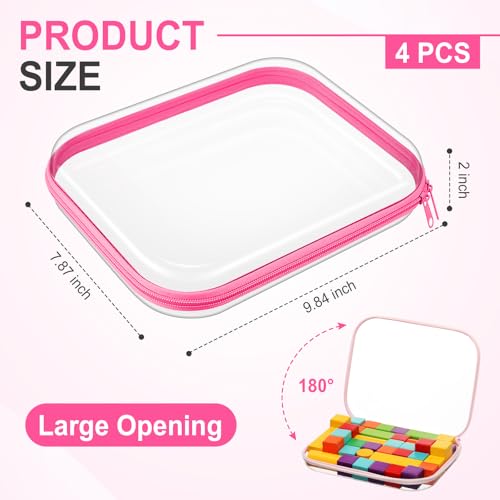 Image of Hoolerry 4 Pcs Hard Clear Zipper Case Makeup Bags Plastic Zipper Pouch Transparent Storage Box Containers for Cosmetics, Snacks, Building Blocks, Puzzles(Clear,9.8 x 7.9 x 2 in,Pink)