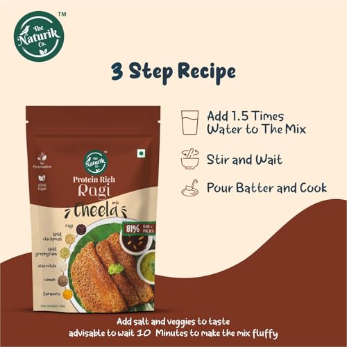 Image of The Naturik Co. Ragi Chilla Mix 40g (Pack of 12) - Protein-Rich, 100% Vegan | Healthy Breakfast Mix | Ready to Cook Cheela or Dosa Mix | As Seen On Shark Tank