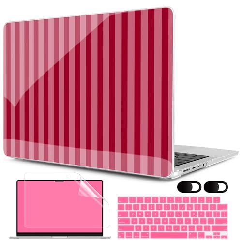 Image of MEEgoodo Case for MacBook Pro 14 inch (M5 /M4 /M3 /M2 /M1) Pro /Max 2026 2025 2024 2023 2021, Case Fit Model A3427 /A3426 /A3434 /A3112 /A3401 /A3185 /A2918 /A2992 /A2779 /A2442,Red&Pink Stripe