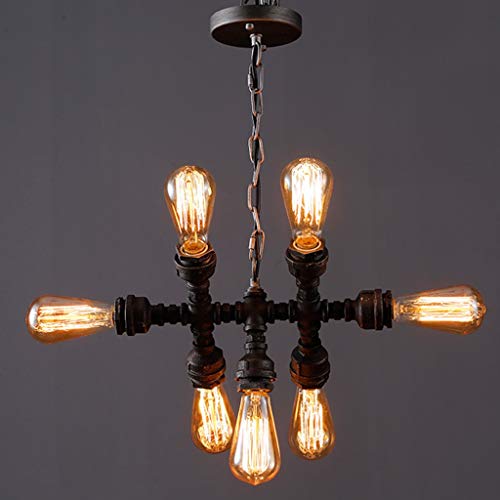 Z-W-DONG Lustre suspendu, tuyaux d'eau industrielle Lustre 7 Chefs Pendentif en métal Lampe Salle de bain Bar Chandelier 7 chefs Luminaire (Color : Black, Size : 53 * 36CM)