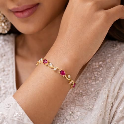 Image of H&K Jewels Tulip Bracelet with Oval Pink Ruby Crystals and Marquise White Stones, Anti-Tarnish, Tulip Collection|Anti-Tarnish & Waterproof|Korean design|Gift for GF and Wife