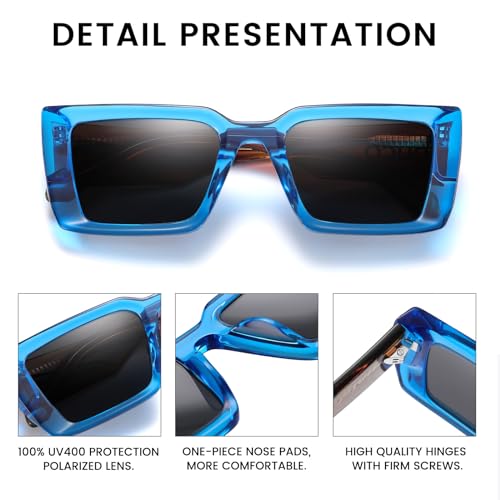 DUCO Rectangle Sunglasses for Men Women Retro Vintage Sun Glasses Acetate Frame 90s Sunglasses UV400 Protection DC23464