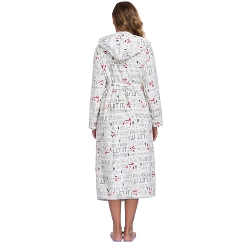 Image of RONGTAI Womens Robes Plush Fleece Hooded Bathrobe Thick Nightgown with Pockets Fluffy Sleepwear