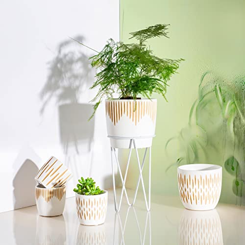 Sass & Belle White Sgrafitto Planter With Wire Stand, M - Image 4
