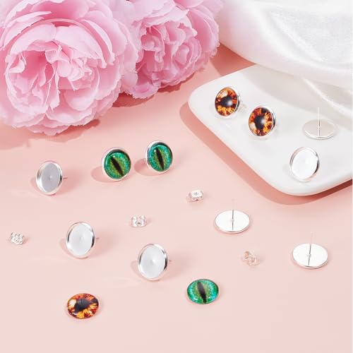Beebeecraft 1 Box 50Pcs Cabochon Stud Earring Blanks 925 Sterling Silver Plated Stainless Steel Brass Round Prong Bezels Trays Post Studs Butterfly Backs Settings for Jewelry Making Earrings Findings - Image 4
