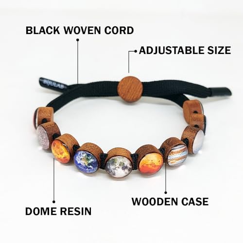 Adjustable Solar System Bracelet Jewelry, Unisex Universe Black Woven Cord for Women and Men, 8 planets, 1 satellite, 1 star space unique gift for him and her3