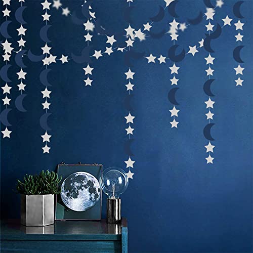 Image of Navy-Blue Silver Moon-Star Party-Decorations Garland - 52Ft Twinkle Little Star Hanging Decoration Streamers Banner, Eid Ramadan Mubarak Decoration Birthday Wedding Baby Shower Party Decor Panduola