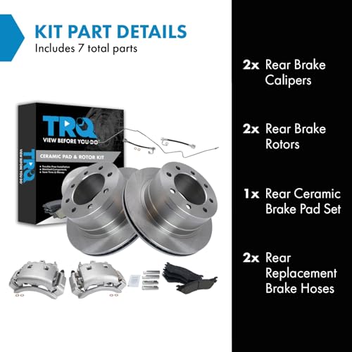 Image of TRQ Rear Brake Pad & Rotor Kit Ceramic Compatible with 2003-2008 Dodge Ram 3500