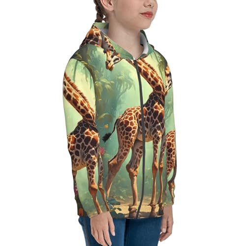 Forest Giraffe Kids Pullover Hoodies Boys Zip Up Sweatshirts Girls Athletic Clothes with Pocket4