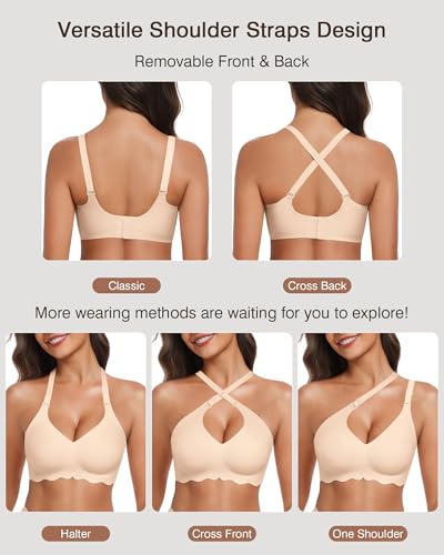 Image of Womens Wireless Jelly Bras No Underwire Support Push Up Removable Straps (U /Cross /Halter) Everyday Sports Bra