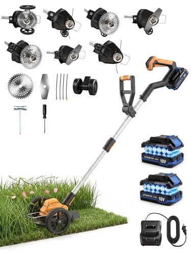 Qrachic 9-in-1 Weed Wacker with Wheels, Cordless Electric Weed Eater & Lawn Edger, Mini Mower Brush...