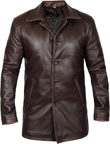 Image of Harocks Real Lambskin Leather Men's Coat- 3 /4 Length Brown and Black Leather Coat