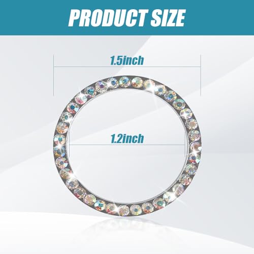 Image of 2 Pcs Crystal Rhinestone Car Engine Start Stop Decoration Ring, Push to Start Button Cover, Bling Car Accessories for Women, Key Lgnition Starter Knob Ring (AB Color)