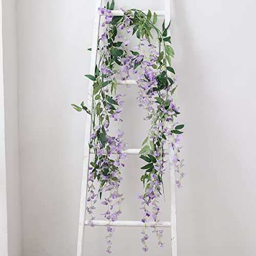 JUSTOYOU 2PCS 7FT Artificial Wisteria Vine Garland Fake flower Wisteria Garlands for Outdoor Indoor Wedding Wall Badroom Decoration(Purple) - Image 3