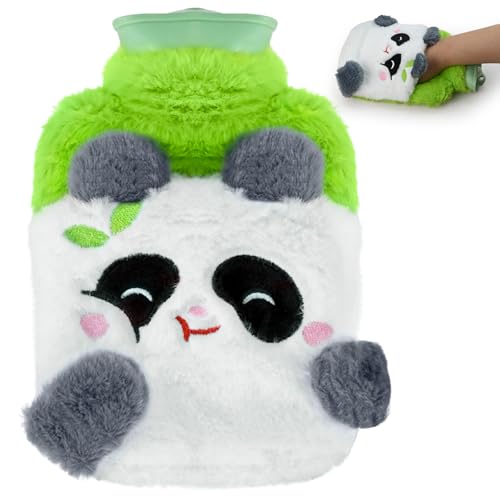 Wärmflasche - 1L Wärmflasche mit Bezug, Plüsch Flauschige Wärmeflasche Lange Warm, Kuschelig Panda Wärmeflasche Auslaufsicher, zur Reinigung...