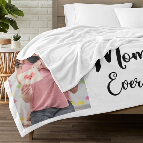 Image of inkArts Custom Blanket with Photo, Personalized Photo Blanket, Customized Picture Blankets, Customizable Blankets, Personalized Best Mom Ever Gifts for Mom