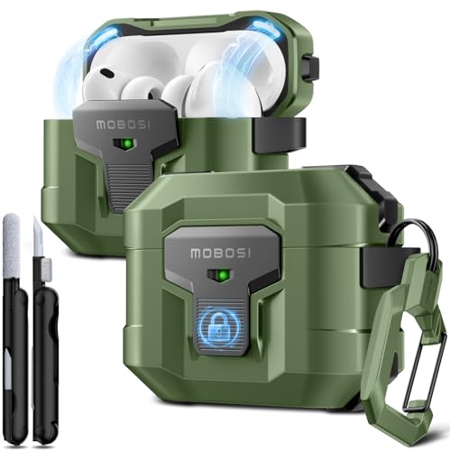 Image of MOBOSI for AirPods Pro 3 Case 2025 with Drop-Proof Lock, Cleaning Kit & Keychain, Compatible with MagSafe, Military-Grade Protection Hard Cover for iPods Pro 3rd Generation, Green