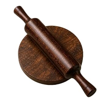 Wooden Chakla Belan Set, Round Rolling Board with Pin, Natural Wood, 10 Inch Chakla with 12 Inch Belan, Roti Maker (Sheesham Wooden)