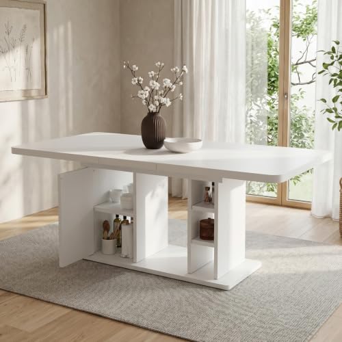 KOMHTOM Mesa de Comedor Extensible Diseño (Blanco 140-180)