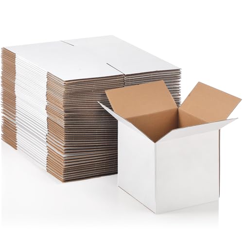 Image of Qilery 200 Pcs Small Shipping Boxes 6x6x6'' Corrugated Cardboard Box | Heavy Duty Small Shipping Boxes for Packaging Moving Small Business Storage, Mailing, White