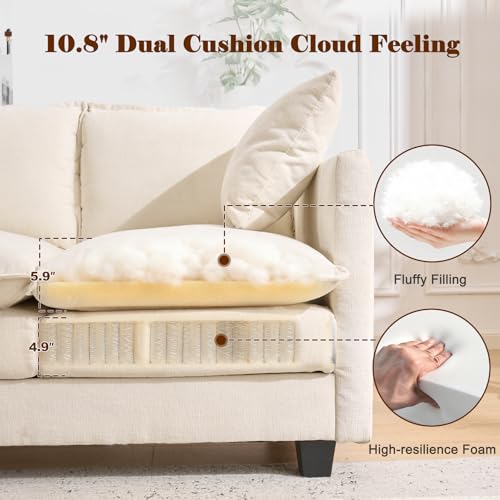 Image of 50'' Loveseat Sofa Cloud Sofa Couch, Modern Loveseats 2 Seat Couch 27 inch Deep Seat with 2 Pillows for Small Spaces Apartment Studio Office Bedroom Living Room, Beige