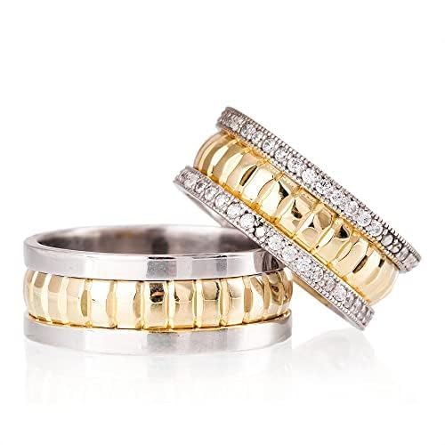 Conjunto de alianzas de boda a juego para parejas chapadas en oro de 14 quilates Conjunto de anillos de bodas de plata personalizados para hombre y mujer