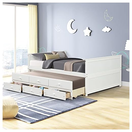 OUYESSIR Full Captains Bed with Trundle and Storage Drawers, Full Trundle Bed with 3 Storage Drawers, Full Day Bed with Trundle Bed, Solid Wood Full Size Captains Bed for Kids Teens and Adults (White)